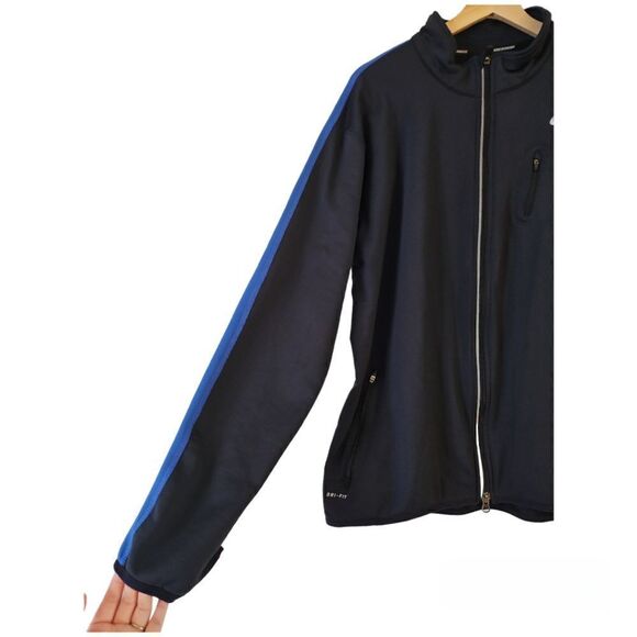 Nike Mens Dri Fit Track Running Jacket Fleece Lined Black W/Blue Stripe Sz Large - Picture 5 of 11